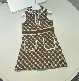 Luxury child dresses Sleeveless lapel baby dress Size 110-160 designer girl skirt Double pocket decoration toddler frock Dec10