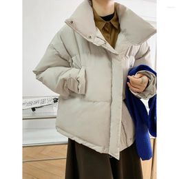 Women's Down Winter Jacket Stand Collar Short Single-breasted Fashion Solid Color College Style Parka Coat Women
