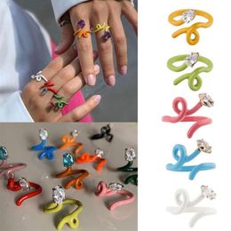 Cluster Rings 2021 Punk Colorful Neon Enamel Snake Band Women Finger Open Adjusted Wrap Wire Entangle Animal310S