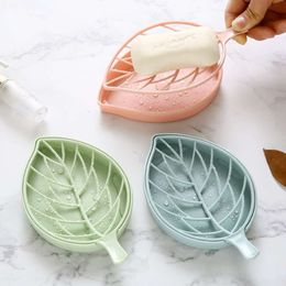 Upgrade 3 Colors Leaf Shape Soap Holder Non Slip Soap Box Toilet Shower Tray Draining Rack Bathroom Gadgets Soap Dish Soap Tray Holder