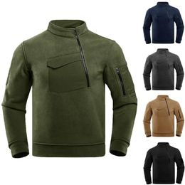 Men's Hoodies Mens Winter Tactical Fleece Thickened Warm Military Hooded Tops Half Zipper Stand Neck Sweatshirt Outdoor Hiking Jackets