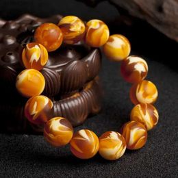 Charm Bracelets 5A Baltic Amber Bracelet Old Beeswax Original Stone Magic Pattern Bracelet Mens and Women's Tiger Leather Round Bead BraceletL23121