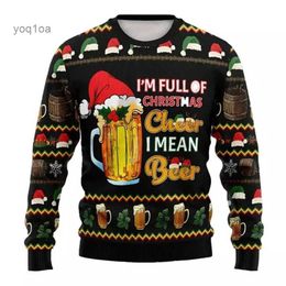 Men's Hoodies Sweatshirts Merry Christmas Hoodies For Men Hatless Sweatshirt Cheer Beer Graphic T Shirts 3D Printed Plush Tee Oversized Men's Clothing TopL231026