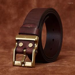 Belts 3.8cm Men's Genuine Leather Belt Personalised Pattern Frosted Solid Brass Buckle Trendy Business Casual Jeans For Gentleman