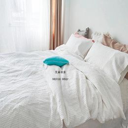 Bedding Sets Washed Waffle Cotton Duvet Cover Pillowcase Bed Flat Sheet Pure Honeycomb Cloth Candy Color Set Bedroom