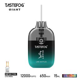 100% Original Tastefog Giant Puff 12000 Disposable Vape 2% Mesh Coil Puff 12k E-Cigarette 15ml 650 Rechargeable Battery 12 Flavours With LED Flashlight Airflow Control