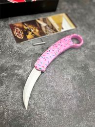 Micro tech Exclusive Dessert Warrior OTF Donut Pink Karambits Knife 2.952" 440C Steel Blade,T6 Aluminium handle, Outdoor Camping Hiking Tactical Self-defense EDC Tools