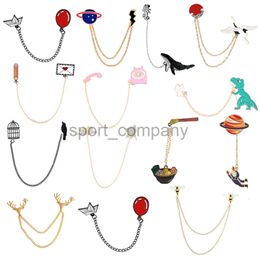 Trend Chain Link Art Brooch Funny Astronaut Crane Envelope Bee Dinosaur Crow Spaceship Ferry Pink Phone Alien Sun Pins Jewellery