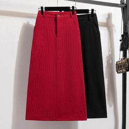 Skirts Solid Color High Waist Corduroy Skirt Women's Autumn And Winter Korean Style Fashionable Elegant Plus Size Straight