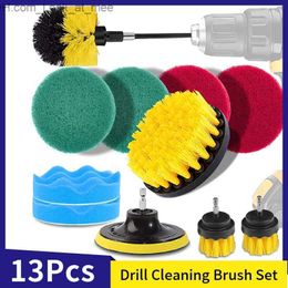 Cleaning Brushes 13 Pcs Drill Electric Brush Attachment Set Power Scrubber Pads Polishing Sponge for Car Floor Bathroom Kitchen Automotive Q231220