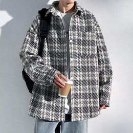 Men S Jackets Fashionable Elegant Woolen Coat Korean Style Autumn Winter High End Plaid Fashion Trend Shirt Lapel Loose Jacket Freshing