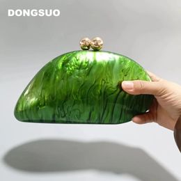 Evening Bags Acrylic shell shape clutch bag women designer evening party cute purse green gold purple ivory handbag High Quality 231219