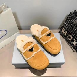 Chunky Platform Women Slippers Brand Muller Designer Winter Shoes Thick Bottom Faux Fur Furry Fluffy Slides Half Loafer Indoor Mules Sneaker Suede Sherpa