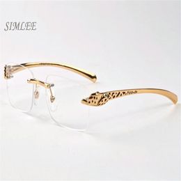 2018 vintage designer sunglasses for men women rimless buffalo horn glasses gold leopard frames cheap sunglasses womens eyeglasses287V