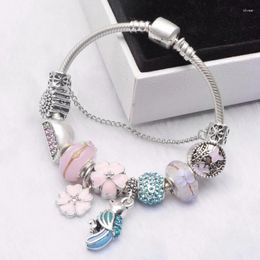 Charm Bracelets 41 Styles Classic Brand With DIY Pink Flower Beads Bracelet Pulseira For Women Men Jewellery Gift Drop