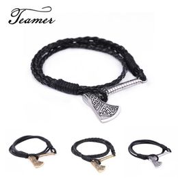 Charm Bracelets Teamer Vintage Silver Color Pendant Trinket Viking Slavic Amulet Sword Axe Symbol Shield Bracelet Jewelry239F