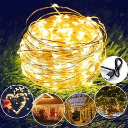 1pc, USB LED String Lights Copper Silver Wire Garland Lights, Waterproof Fairy Lights, For Wedding Party Decoration, Birthday Wall Hanging, Outdoor String Lights.