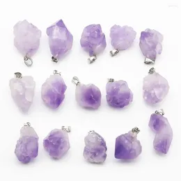 Pendant Necklaces High Quality Natural Stone Raw Ore Amethyst Irregular Pendants Necklace Quartz Purple Crystal DIY Jewellery Making Wholesale