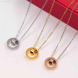 Love Necklaces Double round ring pendant Flatbread Necklace Fashion Jewellery womens rose gold and silver Retro Imitation Rhodium Pl3254