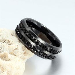 Titanium Steel Set Diamante Men And Women Fashion Rings Black 8mm Size 7-13279d