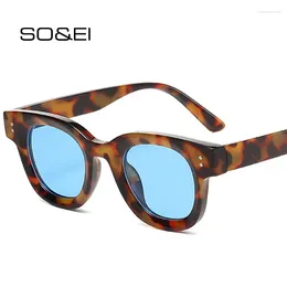 Sunglasses Fashion Square Women Clear Ocean Lens Retro Rivets Decoration Men Punk Leopard Sun Glasses Shades UV400