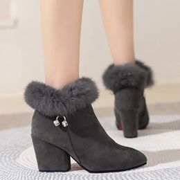 Boots 2023 Winter Fur Warm Pointed Ankle Boot Short Ladies s Fashion Party High Heels Zipper Female Shoes 231219