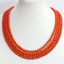 European pink orange 4 rows 6mm round beads artificial coral chain high grade necklace jewelry 17-20inch B1452248R