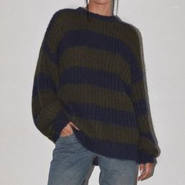 Women's Sweaters Vintage Striped Knitted Sweater Tops 00s Retro Grunge Preppy Long Sleeve Baggy Pullovers Harajuku Y2K Knitwear Jumpers