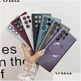 Cell Phone Cases S24 Magnet Wireless Charging For S23 Fe S22 Tra Plus S21 Metallic Paint Oil Soft Tpu Clear Camera Lens Protector Fi Dh4Eg