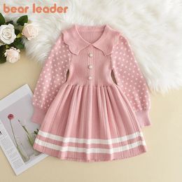 Bear Leader Girl Baby Sweater Knitted Dress Warm Polka Dots Girls Infant Casual Pleated Princess Dresses Vestidos 231221