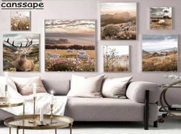 Paintings Landscape Poster Deer Sheep Wall Art Print Dead Grass Canvas Painting Mountains Posters Nordic Pictures Living Room Deco3407342