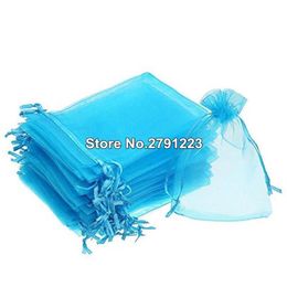 Gift Wrap 100Pcs Jewellery Bags Packing Drawable Blue Organza 7x9 9x12 10x15 13x18 Sachet Wedding Decor Ship247C