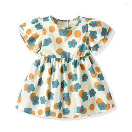 Girl Dresses Korean Children's Dress For Girls Cotton Short Sleeves Fashionable And Versatile Baby Flower Princess