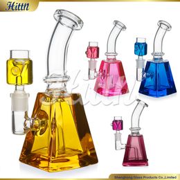 Glass Bong Colour Glycerin Freezable Bong Water Pipe Unique Thick Square Base 14mm Glycerin Bowl Hand Blown Dab Rig Glass Water Pipe 7.5 Inches