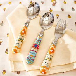 Dinnerware Sets Arc Design Children Tableware Coloured Pattern Stainless Steel Knife Fork Spoon Kitchen Utensils Childrens Accessories