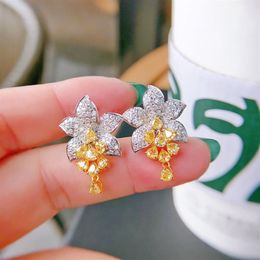 Flower 925 sterling silver Dangle Earring Lab Topaz Diamond Party Wedding Drop Earrings for Women Bridal Charm Jewellery Gift230Y