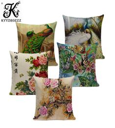 Chinese Classical Peacock Flower Decorative Cushion Covers Linen Colorful Peacock Throw Pillow Case for Sofa Car Seat Textile8557597