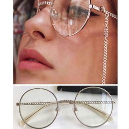 Fashion Design women chain round glasses frame186 56-20-145 Metal chain accessories for prescription sunglasses goggles fullset case