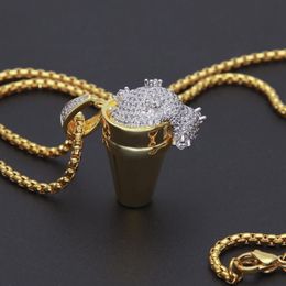 Mens Hip Hop Necklace Jewellery Ice Cream Styrofoam Cup Iced Out Pendant Hiphop Necklaces292Z