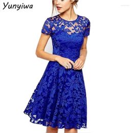 Casual Dresses Fashion Women Summer Sweet Hallow Out Lace Dress Sexy Party Princess Slim Vestidos Red Blue 5XL Plus Size Sundress