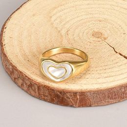 Cluster Rings Titanium Stainless Steel 18K White Shell Heart Ring For Women Men Accessories Trend Vintage Jewelry Gold Color