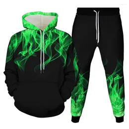 Men's Tracksuits Fashion 2-piece Flame 3D Printing Unisex Hooded Jogging Pants Brand Pullover Sweatshirt Couple Set