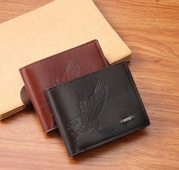 DHL100pcs Wallets Men PU Eagle Printing Two Foldable Open Short Business Credit Card Holder