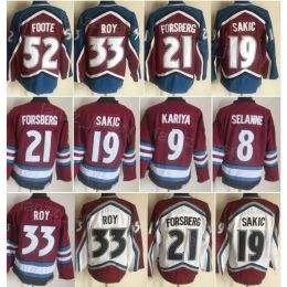 Man Vintage Hockey 33 Patrick Roy Jerseys Retro 8 Teemu Selanne 9 Paul Kariya 52 Adam Foote 21 Peter Forsberg 19 Joe Sakic Classic CCM Embro