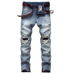 Men's Jeans European And American Distressed Casual For Men Pure Black