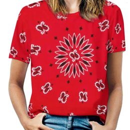 Women's T Shirts Bandana-Red Fashion Print Women Ladies Girls T-Shirt Harajuku Round Neck Short Sleeve Tops & Tees Bandana Red Cowboy