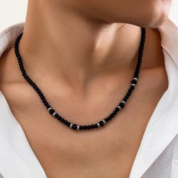Choker Salircon Punk Black Crystal Bead Clavicle Necklace Men's Simple Ethnic Style Chain On Neck Jewellery Gift