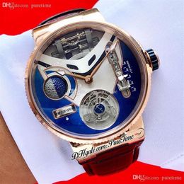 Mega Yacht 44mm 6319-305 Enamel 3D Automatic Tourbillon Mens Watch Rose Gold Blue White Dial Brown Leather Strap 2021 Watches Pure278J