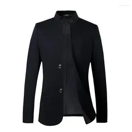 Men's Suits Black Stand Collar Blazer Coat Men Fashion Slim Fit Jacket Grey Navy Spring/Autumn Suit Tops Plus Size S-4XL 5XL
