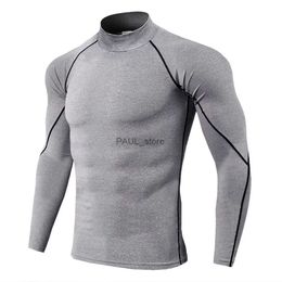 Men's T-Shirts Autumn New Male Solid Athletic Shirts Men's High Neck Fitness Sports Running Long Sleeve Thermal T-Shirt Quick Dry Gym ClothingL2312.21